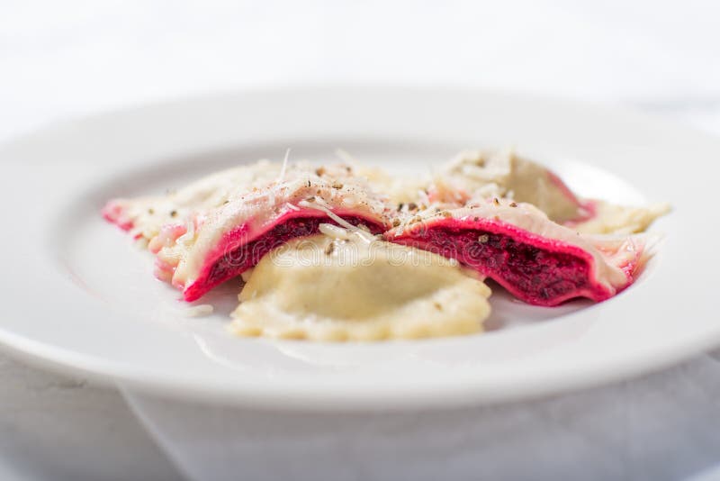 Homemade Roasted Beet Ravioli Pasta Stock Image Image of ravioli