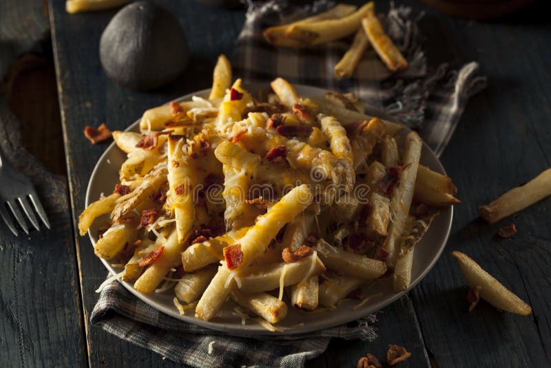 Homemade Salty Cheese French Fries stock image