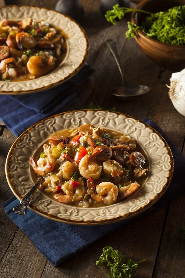 Homemade Shrimp and Sausage Cajun Gumbo Stock Photo - Image of celery