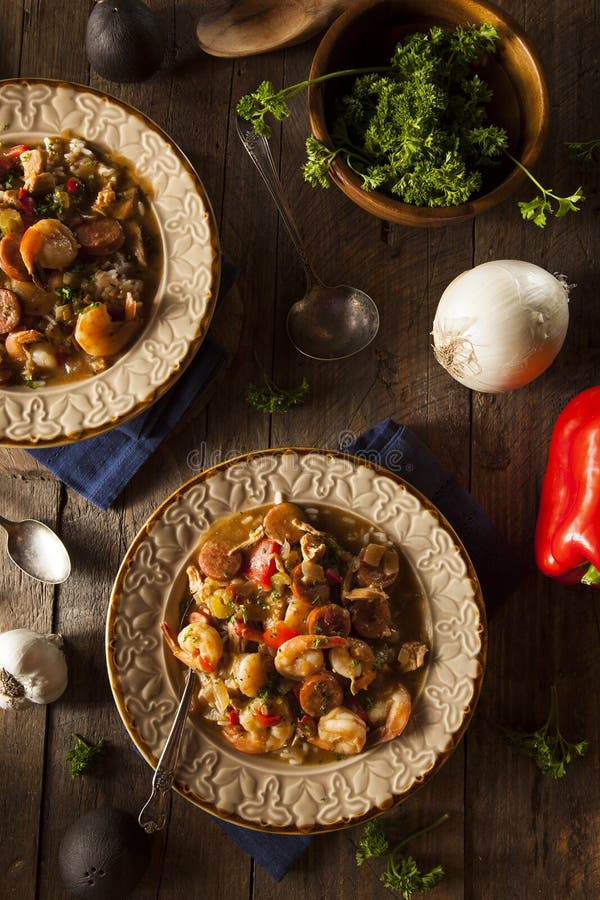 Homemade Shrimp and Sausage Cajun Gumbo Stock Image - Image of fresh