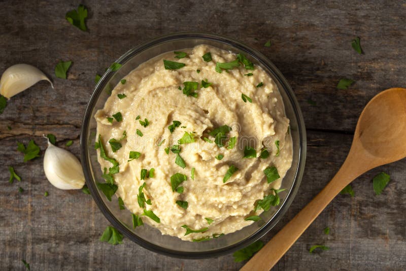 Homemade Spread Made from Mashed Boiled Beans, Oil and Garlic in Bowl ...