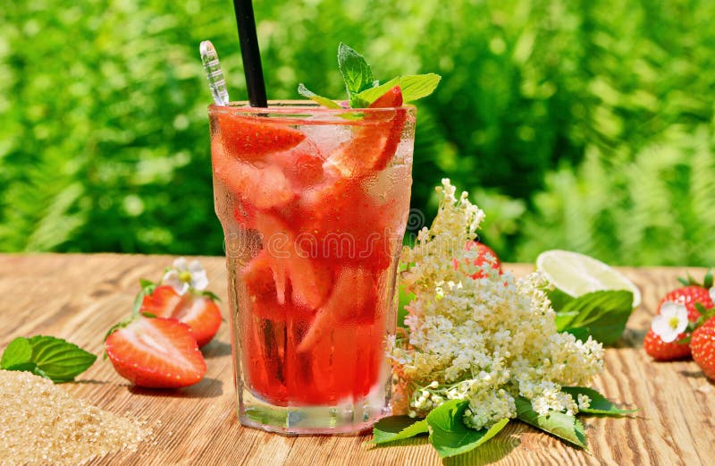 Homemade Strawberry Cocktail with Elderberry Flower