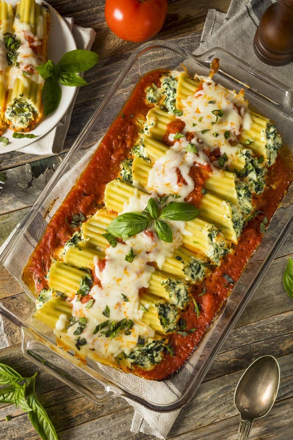 Homemade Stuffed Ricotta and Spinach Manicotti Stock Photo Image of background, gourmet 97810156
