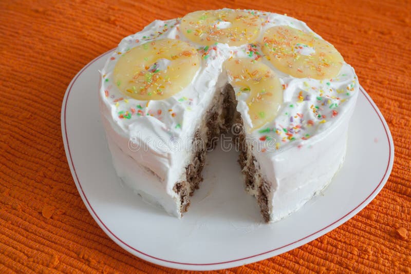 Homemade Sweet Pineapple Cake Stock Photo Image of serving, homemade