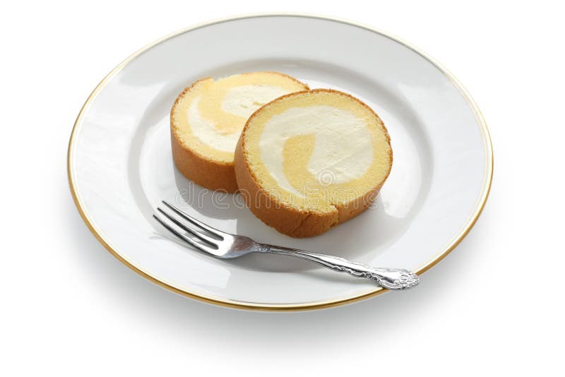 Homemade swiss roll with whipped cream stock photography