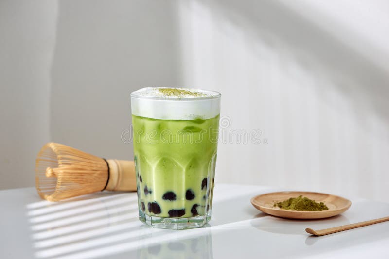 Homemade Tapioca pearl boboa green tea Japanese matcha latte - creamy and yummy with pretty look stock photography Homemade Tapioca pearl boboa green tea Japanese matcha latte - creamy and yummy with pretty look stock photography