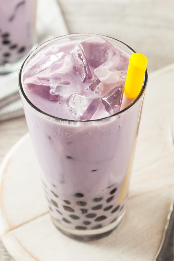 Homemade Taro Milk Bubble Tea with Tapioca Stock Image Image of straw