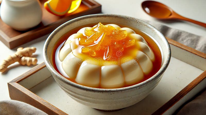 Homemade Tofu Pudding with Ginger Syrup, a Traditional Chinese Dessert