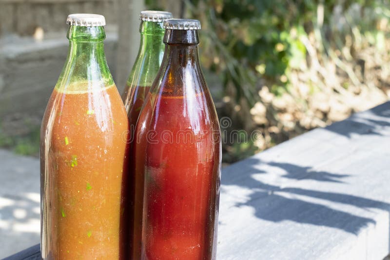Homemade Tomato Sauce in the Bottle Stock Photo - Image of product
