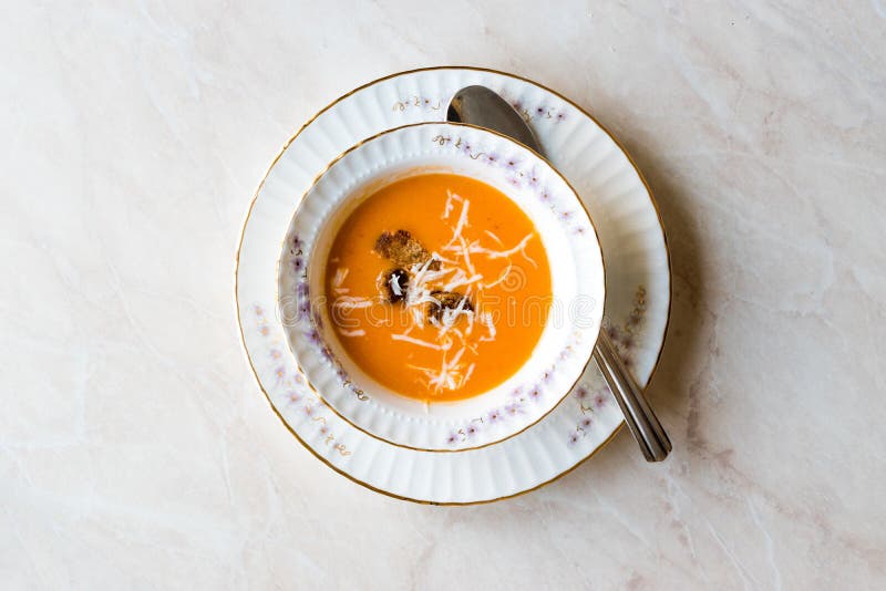 Homemade Tomato Soup with Croutons and Cheese. stock photos Homemade Tomato Soup with Croutons and Cheese. stock photos