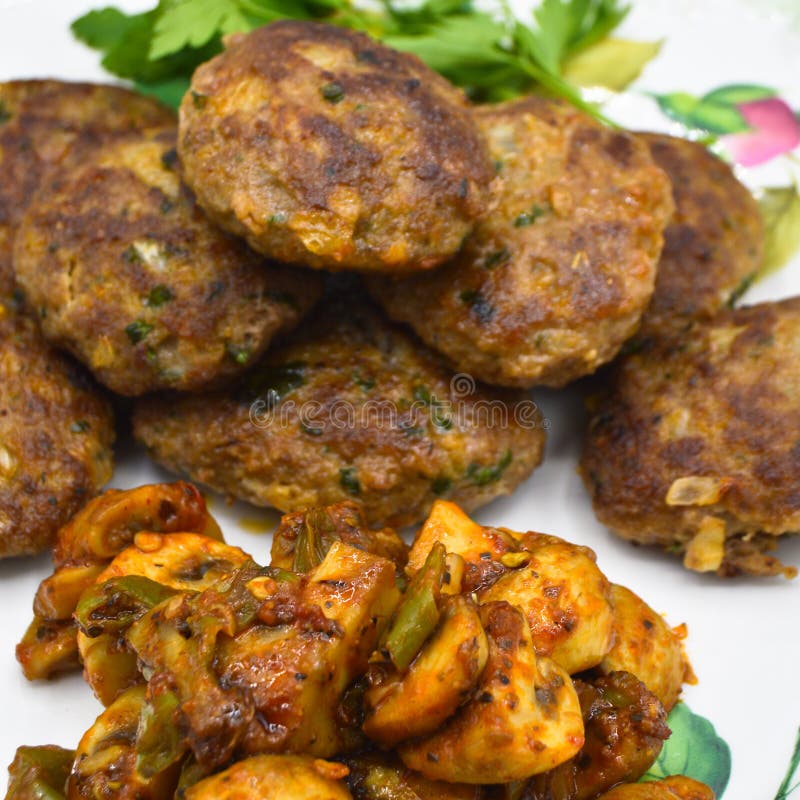 Homemade Turkish Meatballs Kofte or Kofta and Saute the Mushrooms Stock