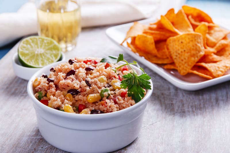 Homemade Vegetarian Couscous with Tomato Corn Beans Green Peas Stock