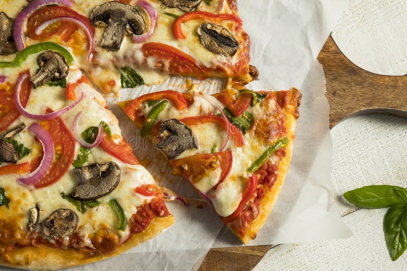 Homemade Veggie Pizza with Mushrooms Peppers Stock Image - Image of ...