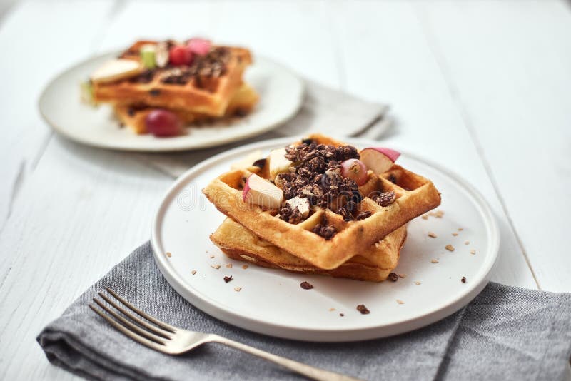 Homemade waffles. stock image. Image of granola, fried 164818517