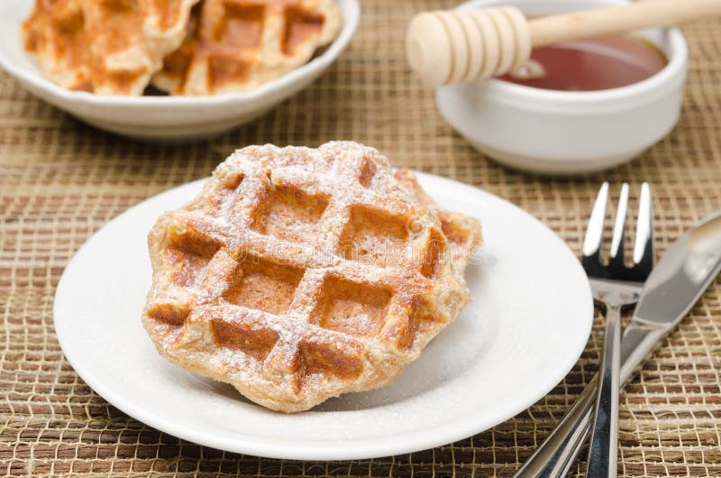 Homemade Waffles Topped with Powdered Sugar for Breakfast Stock Image Image of sugar