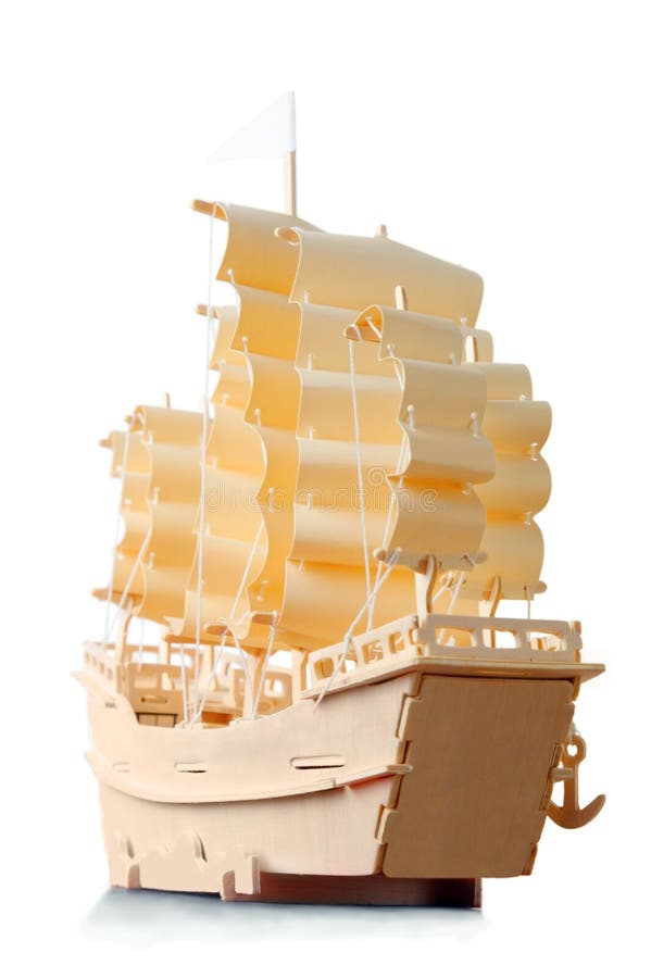 Homemade Wooden Ship With Paper Sails And Flag Stock Image 