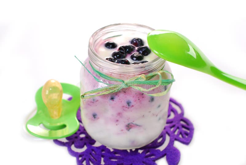 Homemade yogurt with blueberry for baby