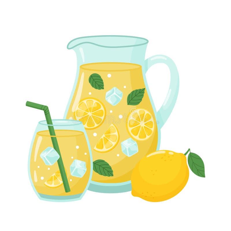 Homemed Limonade Vektor Illustration. Helle flache Illustration mit Limonade in einem Glas und Zitrone stock abbildung