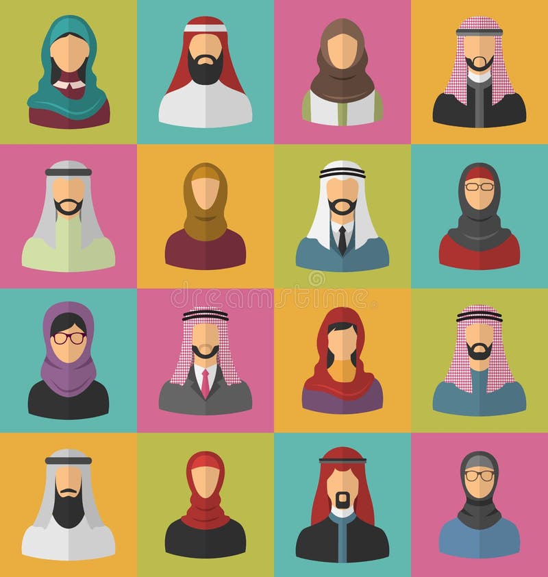 Homens e mulheres árabes ajustados ilustração royalty free Homens e mulheres árabes ajustados ilustração royalty free