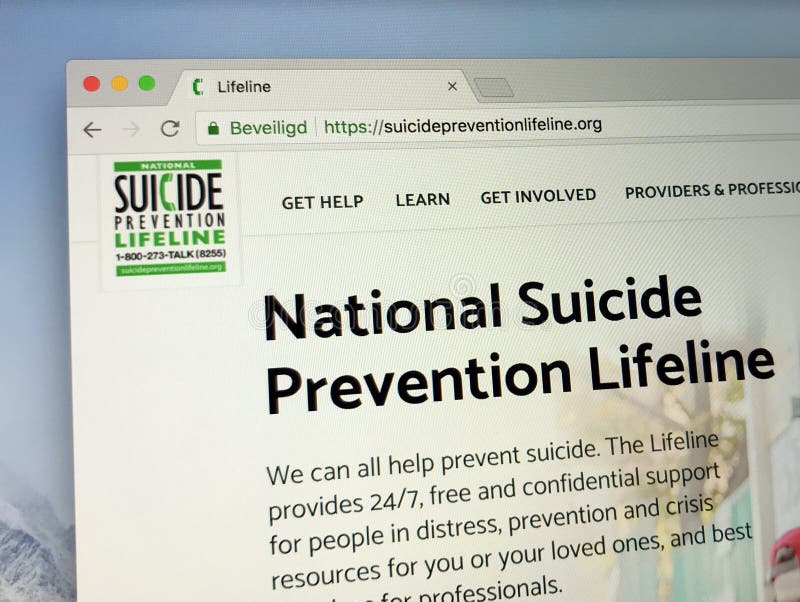 Homepage of American National Suicide Prevention Lifeline