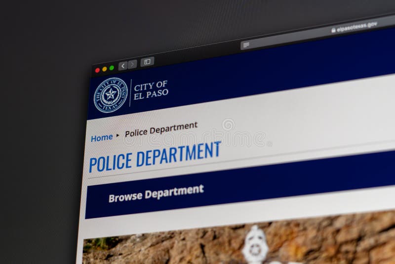 Homepage do Web site do departamento da polícia de El Paso Próximo acima do logotipo do departamento da polícia imagens de stock Homepage do Web site do departamento da polícia de El Paso Próximo acima do logotipo do departamento da polícia imagens de stock