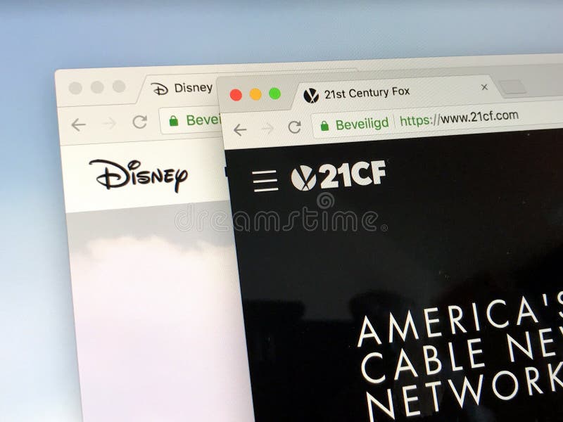 Homepages van Disney en 21ste Century Fox stock afbeelding Homepages van Disney en 21ste Century Fox stock afbeelding