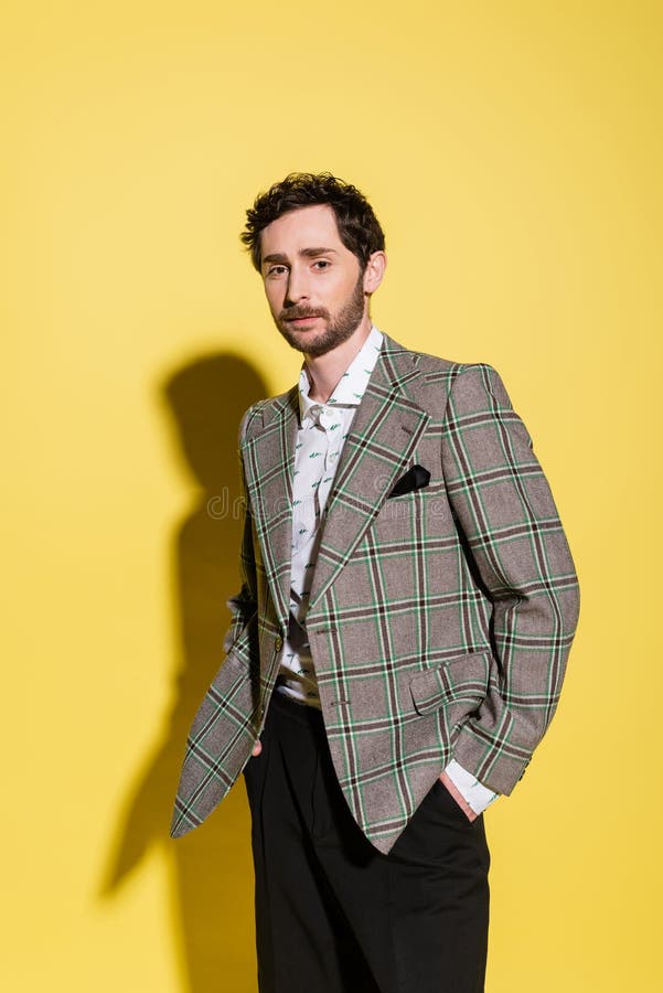 Homme élégant Dans La Veste En Plaid Pose Image stock - Image du élégant,  fashionable: 272297825