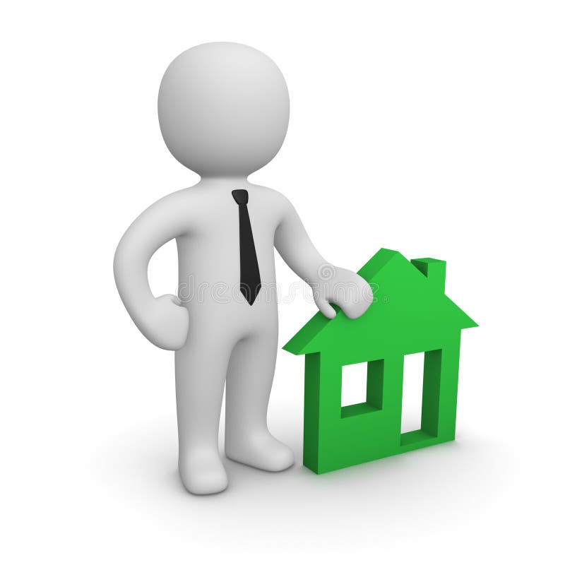 homme 3d avec l'emblème de maison illustration libre de droits homme 3d avec l'emblème de maison illustration libre de droits