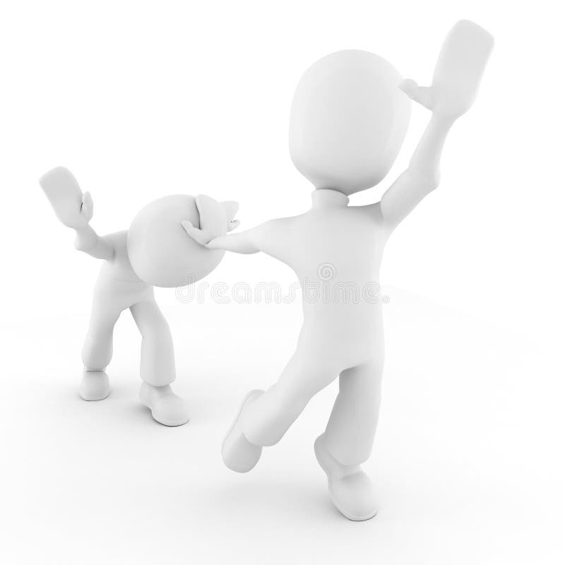 3d man competing to reach some imaginary object, on white. 3d man competing to reach some imaginary object, on white