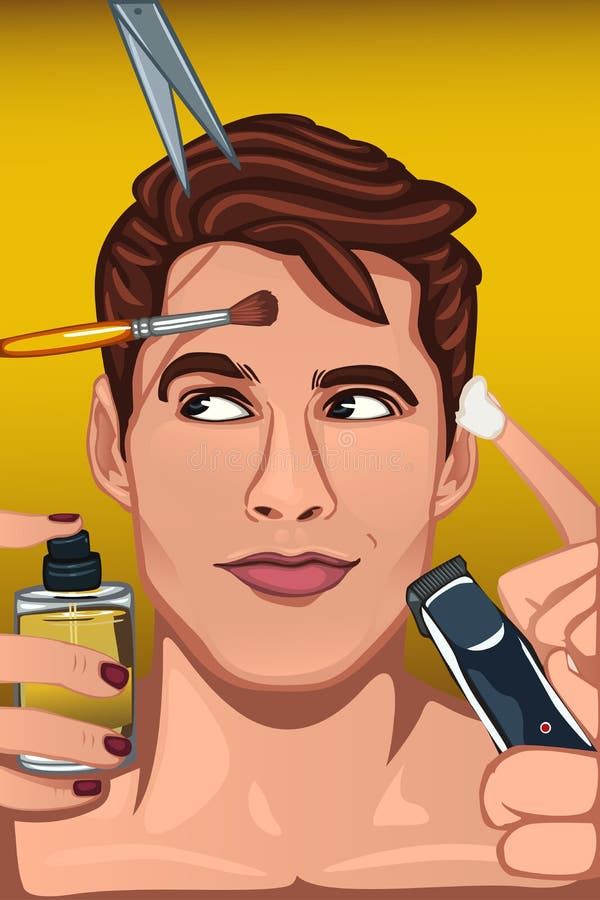 Homme appliquant de divers produits de beauté au visage illustration libre de droits Homme appliquant de divers produits de beauté au visage illustration libre de droits