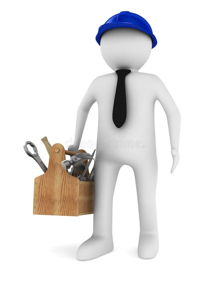 Homme avec la boîte à outils en bois illustration libre de droits Homme avec la boîte à outils en bois illustration libre de droits