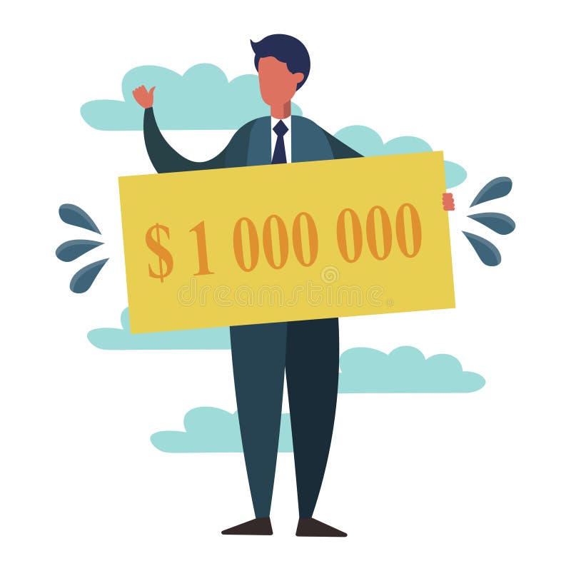 Homme Avec La Loterie Gagnant Million De Dollars Illustration de
