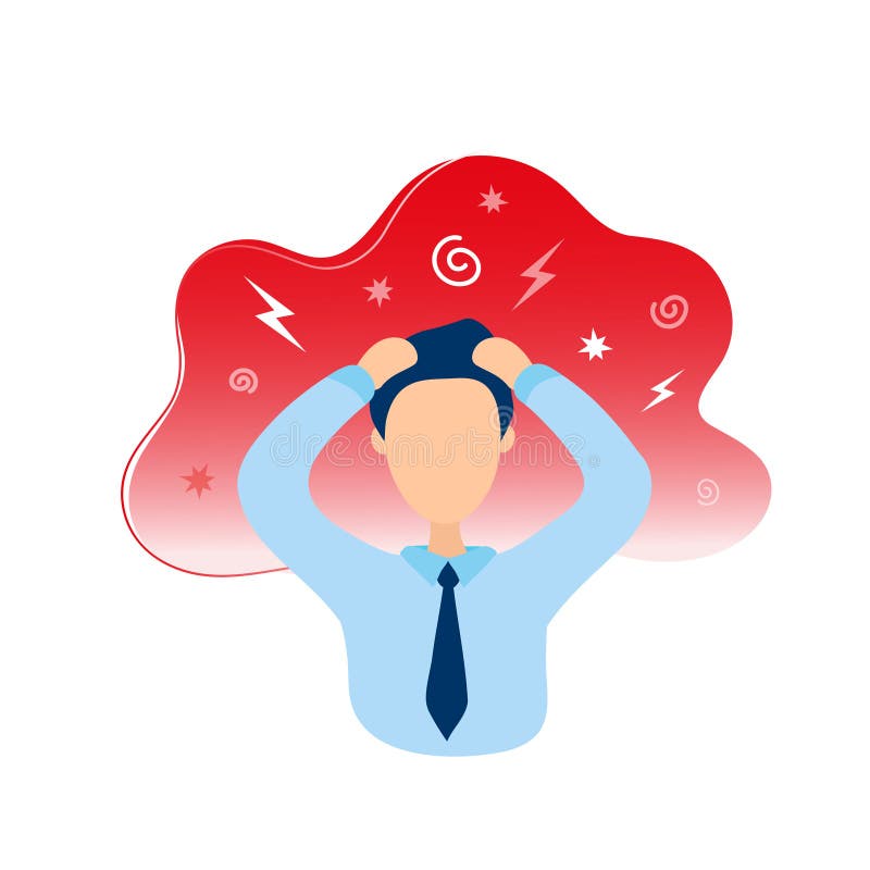 Homme avec la tête de participation de mal de tête dans des mains illustration de vecteur Homme avec la tête de participation de mal de tête dans des mains illustration de vecteur