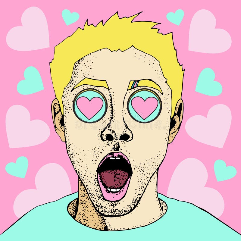 Homme bel dans l'amour Style comique d'art de bruit rétro Jour de Valentine Coeur illustration libre de droits Homme bel dans l'amour Style comique d'art de bruit rétro Jour de Valentine Coeur illustration libre de droits