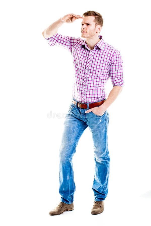 Homme bel recherchant les travaux - intégral d'isolement sur le Ba blanc photos libres de droits Homme bel recherchant les travaux - intégral d'isolement sur le Ba blanc photos libres de droits