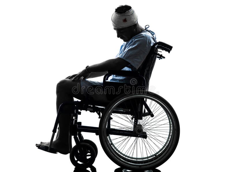 Homme blessé en silhouette de fauteuil roulant