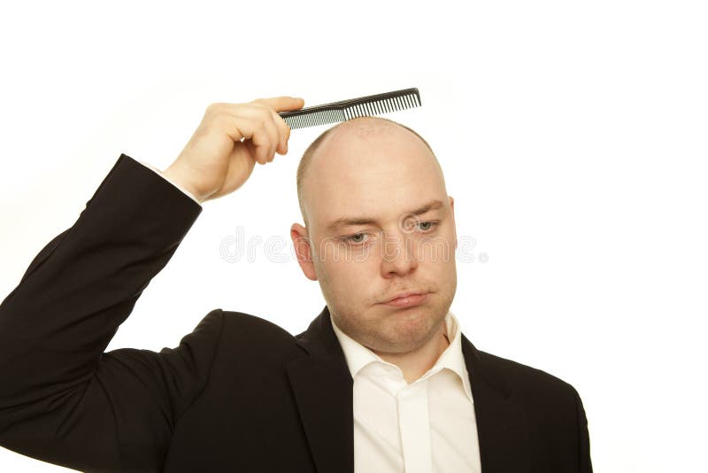 Stock Photo De Brosse À Cheveux Homme Chauve Inquiet Yeux : Un Outil  Inutile !, Libre De Droits