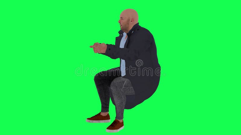 Homme chauve en manteau de marine et chemise bleue jouant de la vue droite sur green sc illustration de vecteur