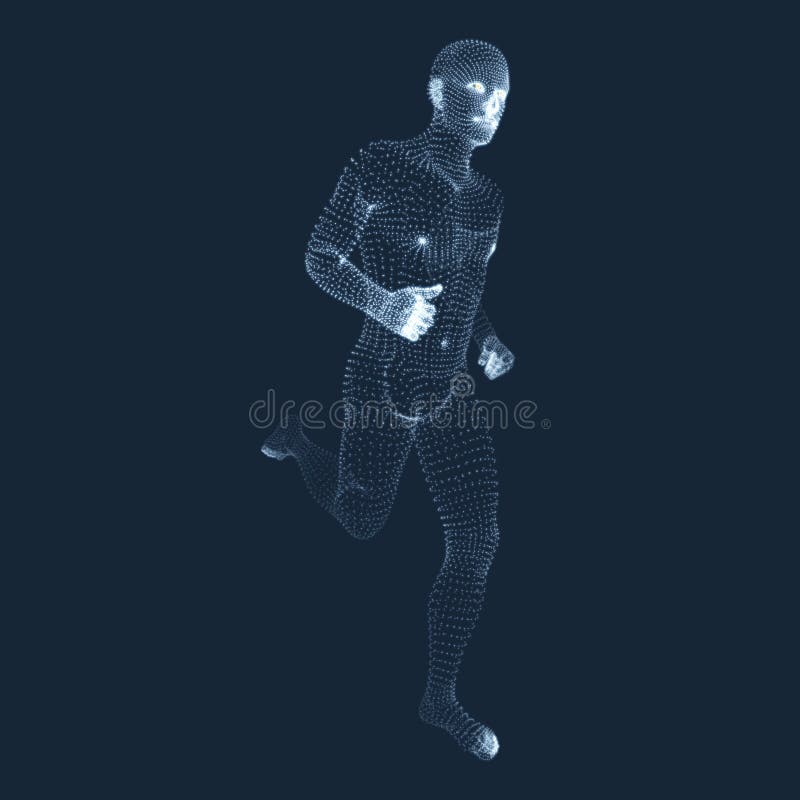 Homme courant Graphiques de vecteur composés de particules modèle 3D de l'homme Modèle de corps humain Balayage de corps Vue de corps humain