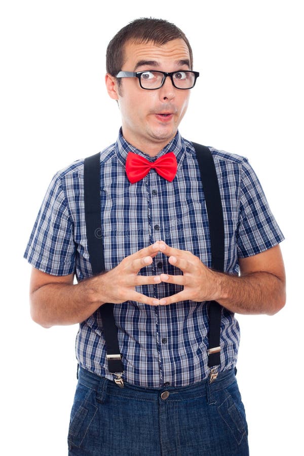 Portrait of funny curious nerd man, isolated on white background. Portrait of funny curious nerd man, isolated on white background.