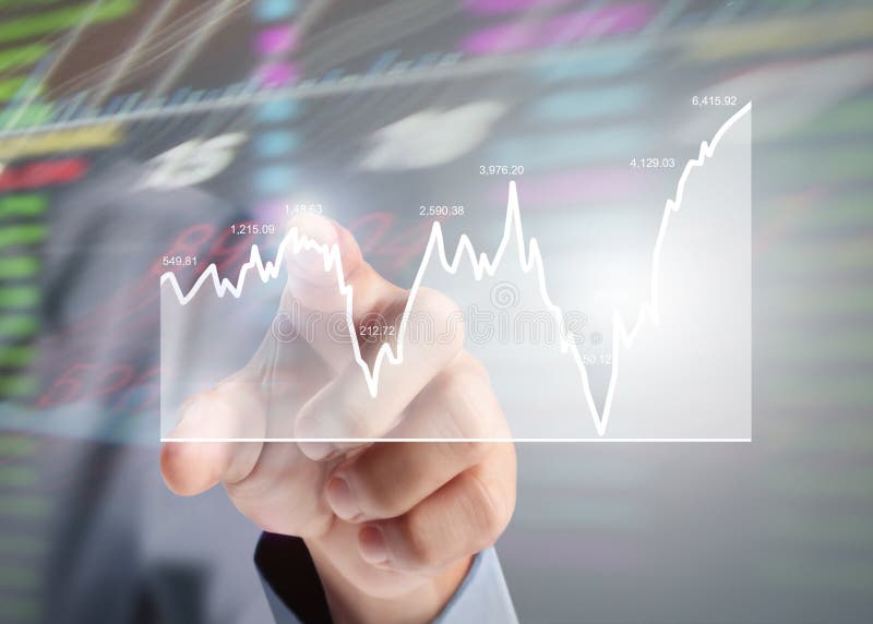 Homme d'affaires avec des symboles financiers venant de la main image stock Homme d'affaires avec des symboles financiers venant de la main image stock