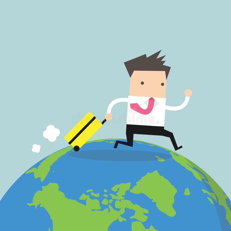 Homme d'affaires avec la valise marchant autour du monde illustration de vecteur Homme d'affaires avec la valise marchant autour du monde illustration de vecteur