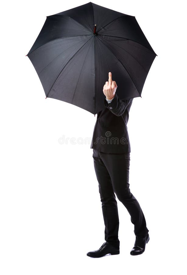 Business man hidden in umbrella against white background. Business man hidden in umbrella against white background