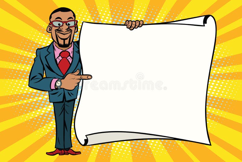 Homme d'affaires d'afro-américain montrant sur le fond de l'espace de copie illustration stock Homme d'affaires d'afro-américain montrant sur le fond de l'espace de copie illustration stock
