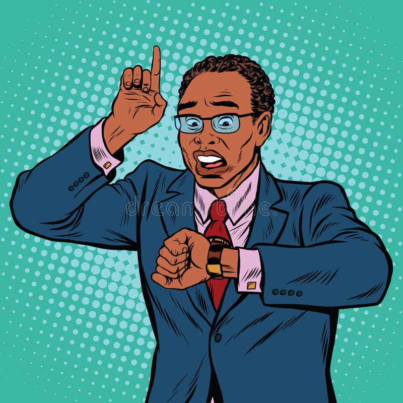 Homme d'affaires d'afro-américain regardant la montre-bracelet illustration libre de droits Homme d'affaires d'afro-américain regardant la montre-bracelet illustration libre de droits