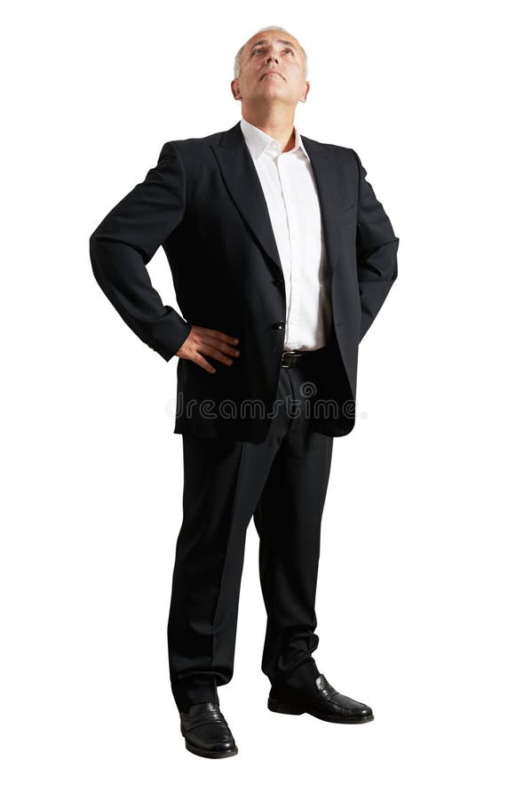 Homme d'affaires dans le costume noir recherchant photo stock Homme d'affaires dans le costume noir recherchant photo stock