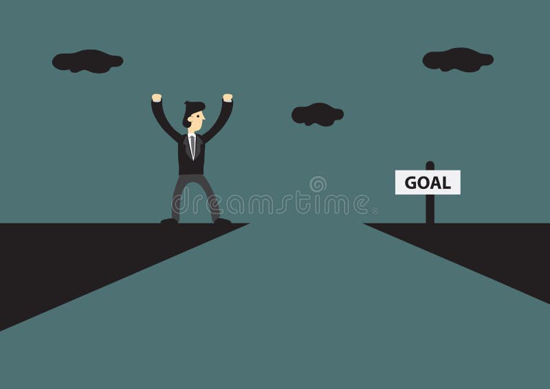 Homme d'affaires de bande dessinée et son but séparés par la montagne Cliff Vector Illustraiton illustration de vecteur Homme d'affaires de bande dessinée et son but séparés par la montagne Cliff Vector Illustraiton illustration de vecteur