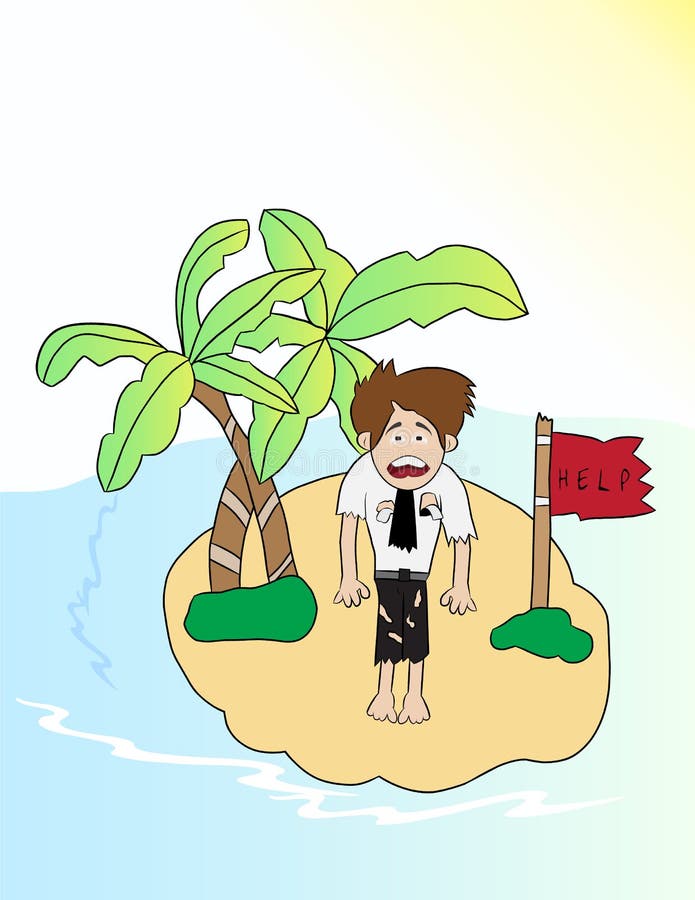Homme d'affaires de bande dessinée perdu en île illustration de vecteur Homme d'affaires de bande dessinée perdu en île illustration de vecteur