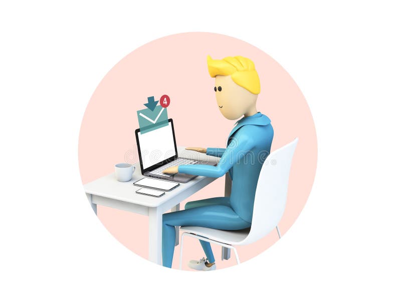 Homme d'affaires de bande dessinée recevant le courrier avec les dispositifs d'isolement illustration stock Homme d'affaires de bande dessinée recevant le courrier avec les dispositifs d'isolement illustration stock