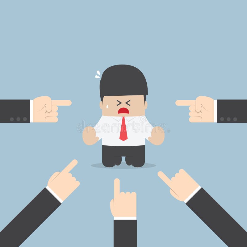Homme d'affaires pointé du doigt par de nombreuses mains illustration de vecteur